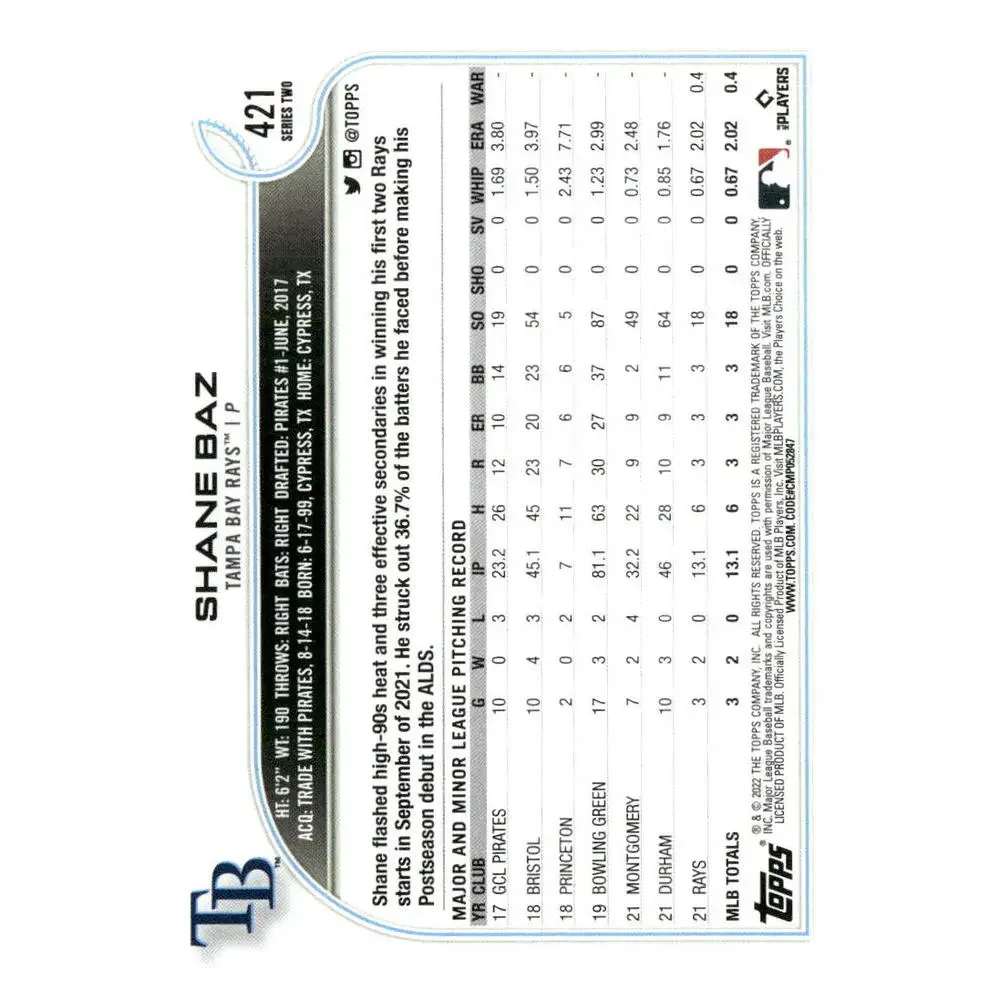 2022 Topps #421 Shane Baz
